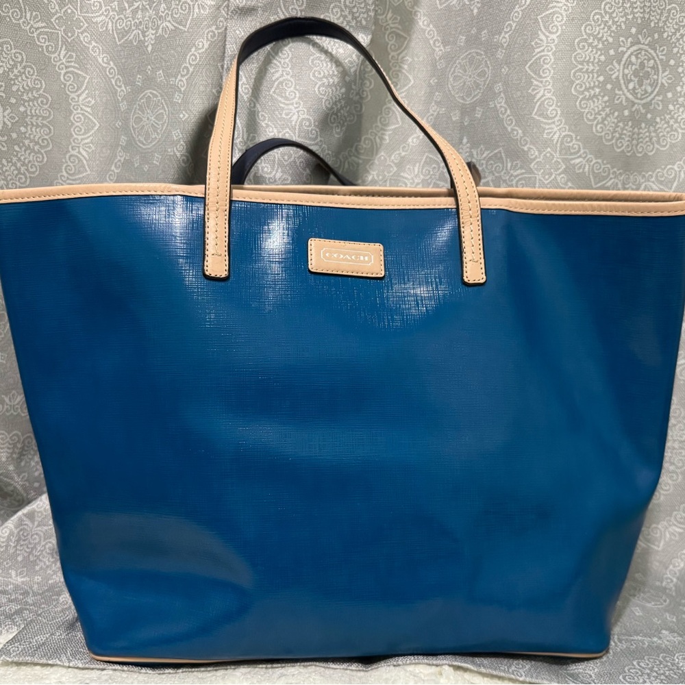Coach Blue and Tan Tote Bag